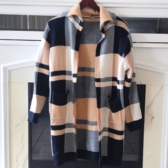 SHEIN Privé Women's Plaid Double Pockets Cardigan With Open Front - Picture 5 of 16